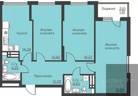 3-к кв. Воронежская область, Воронеж ул. Ломоносова, 116В (91.99 м)