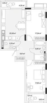 2-к кв. Калининградская область, Гурьевский муниципальный округ, пос. ...
