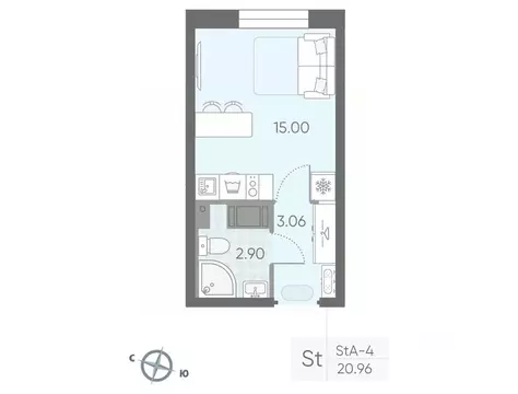 Студия Санкт-Петербург Ручьи жилой комплекс (20.5 м)