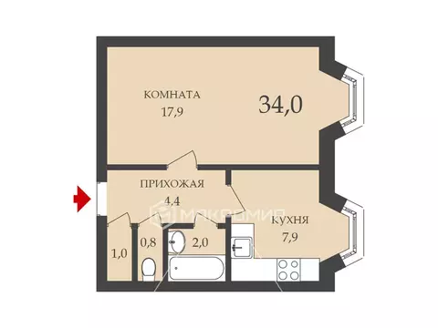1-комнатная квартира: посёлок Стрельна, Орловская улица, 2 (34 м)