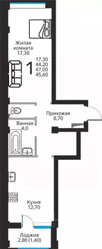 1-к кв. Ставропольский край, Ессентуки ул. Фридриха Энгельса, 53 (45.6 ...