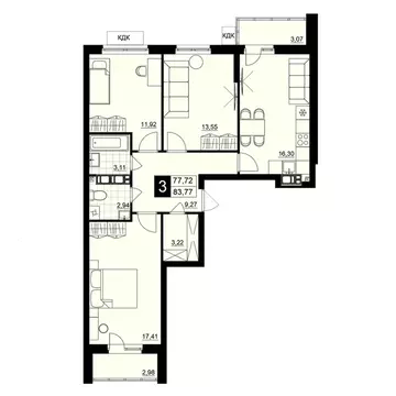 3-к кв. Самарская область, Самара АмГрад жилой комплекс (80.75 м)