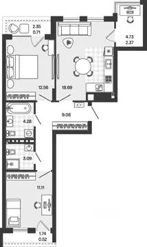 2-к кв. Калининградская область, Гурьевский муниципальный округ, пос. ...