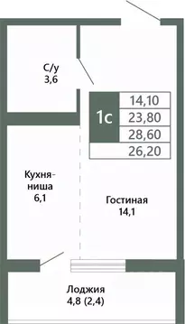 1-к кв. Кемеровская область, Кемерово 64-й мкр, Лучи жилой комплекс ...