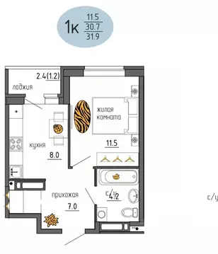 1-к кв. Пермский край, Пермь Ижевская ул., 38 (31.9 м)