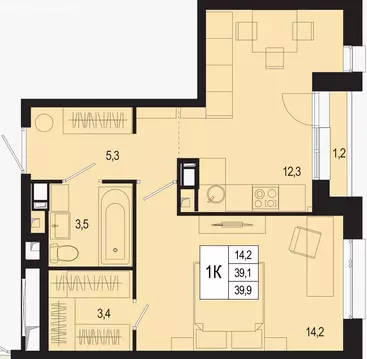 1-комнатная квартира: Московская область, городской округ Подольск, ...