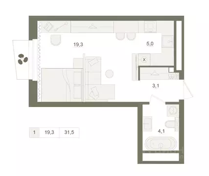 1-к кв. Башкортостан, Уфа Родина Парк жилой комплекс (31.5 м)