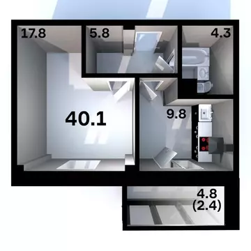 1-к кв. Псковская область, Псков Пароменская ул., 28 (40.1 м)