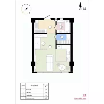 1-к кв. Приморский край, Владивосток Острогорный жилой комплекс (37.26 ...