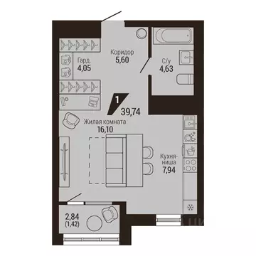 1-к кв. Свердловская область, Екатеринбург Центральный жилрайон, Дом 7 ...