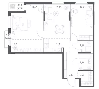 2-к кв. Башкортостан, Уфа ул. Минигали Губайдуллина, 8к9 (81.38 м)