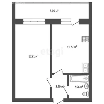 1-комнатная квартира: микрорайон Мелиораторов, улица Голышева, 5 (34.2 ...