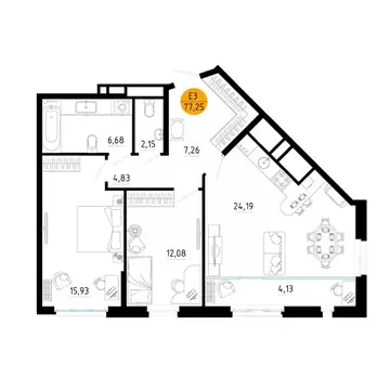 2-к кв. Рязанская область, Рязань ул. Земнухова (77.25 м)