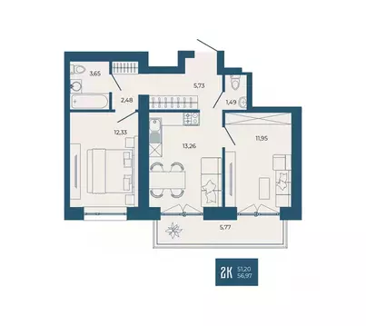 2-к кв. Пензенская область, Пенза ул. Тепличная, 55 (56.97 м)