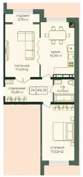 2-к кв. Дагестан, Каспийск просп. Акулиничева (69.3 м)