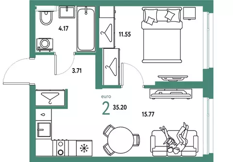 2-к кв. Свердловская область, Екатеринбург ул. Шефская, 28А (35.2 м)