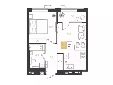 1-к кв. Краснодарский край, Краснодар Самолет кв-л,  (37.2 м)
