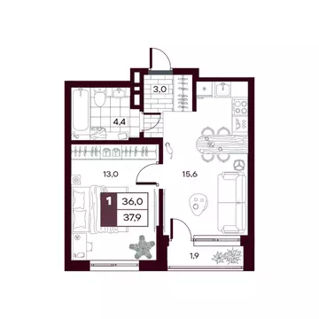 1-к кв. Тюменская область, Тюменский муниципальный округ, д. Дударева ...