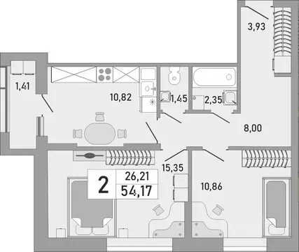 2-к кв. Башкортостан, Уфа Бакалинская ул., 9/1 (54.17 м)