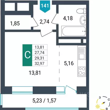 Студия Забайкальский край, Чита ул. Бабушкина, 42Б (29.31 м)