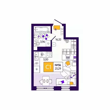 Студия Тульская область, Тула Все и Сразу жилой комплекс (25.29 м)