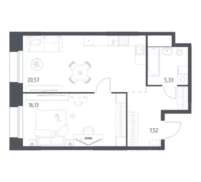 1-к кв. Москва Тропарево Парк мк, к2.2 (49.55 м)