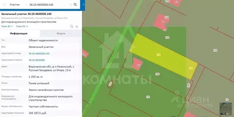 Участок в Воронежская область, Рамонский район, с. Русская Гвоздевка ...
