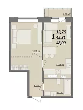 1-к кв. Ульяновская область, Ульяновск Кольцевая ул., 41 (48.0 м)