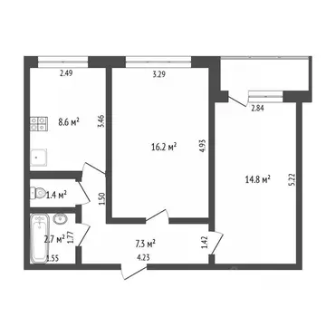 2-к кв. Тюменская область, Тюмень ул. Домостроителей, 34 (51.0 м)