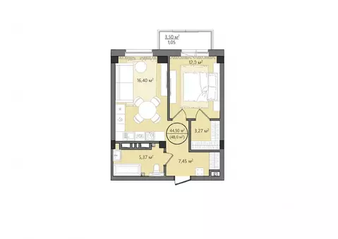 2-к кв. Челябинская область, Челябинск Манхэттен жилой комплекс (48.0 ...