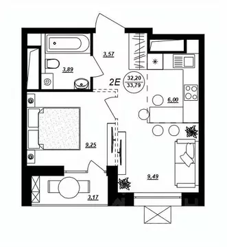 2-к кв. Хабаровский край, Хабаровск ул. Демьяна Бедного (33.79 м)