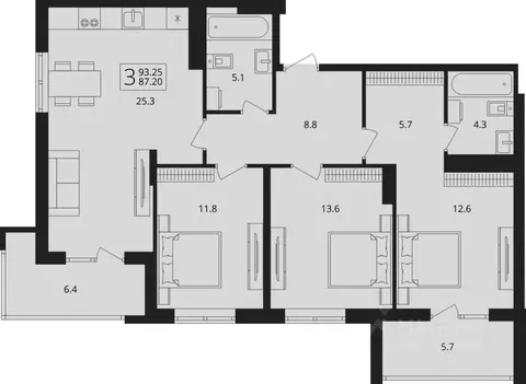 3-к кв. Брянская область, Брянский район, Снежское с/пос, пос. Путевка ...
