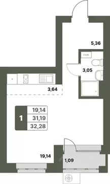 1-к кв. Башкортостан, Уфимский район, с. Миловка  (32.28 м)