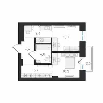 2-комнатная квартира: Новосибирск, Плановая улица, 60к7 (43.8 м)