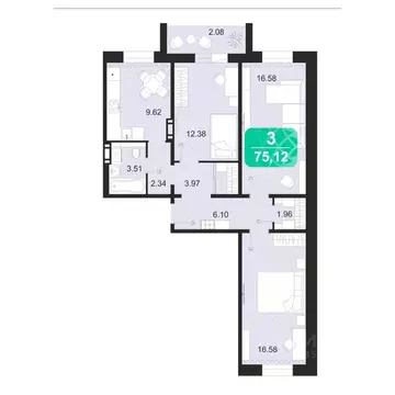 3-к кв. Забайкальский край, Чита ул. Богдана Хмельницкого, 16 (75.12 ...