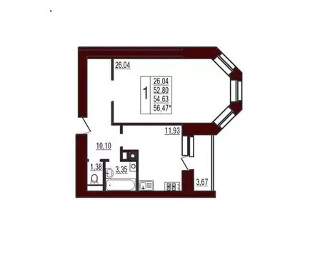 1-к кв. Смоленская область, Вязьма ул. Ленина, 71 (54.63 м)