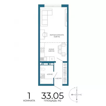 1-к кв. Пензенская область, Пенза Чаадаев жилой комплекс (33.05 м)