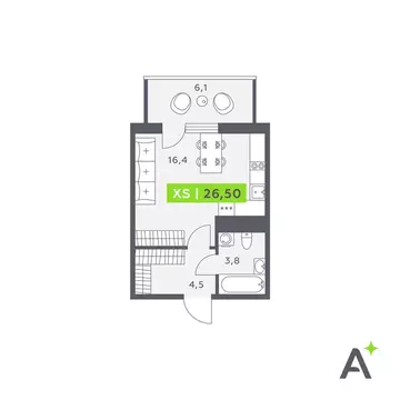 Квартира-студия: Кудрово, Солнечная улица, 4 (26.5 м)