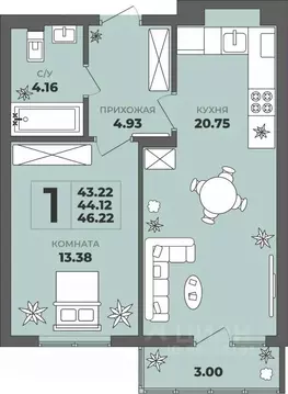 1-к кв. Калининградская область, Калининград ул. Генерала Толстикова, ...