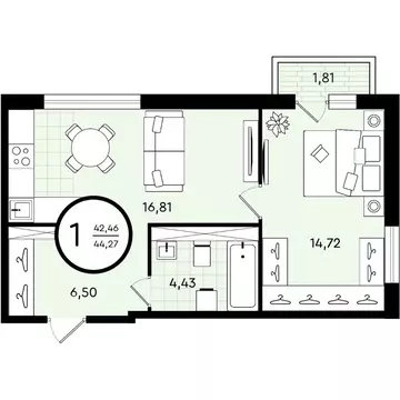1-к кв. Тюменская область, Тюмень ул. Александра Звягина, 2 (44.27 м)