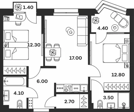 2-к кв. Тульская область, Тула ул. Михеева, 9А (64.2 м)