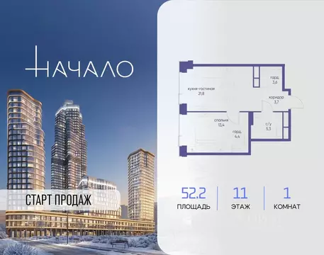1-к кв. Москва Начало жилой комплекс (52.2 м)