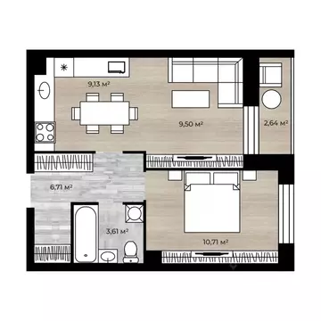 2-к кв. Ярославская область, Ярославль Аэропарк жилой комплекс (40.98 ...