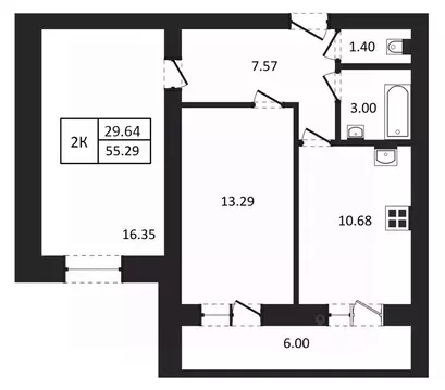 2-к кв. Новосибирская область, Новосибирск ул. Юности, 9 (55.29 м)