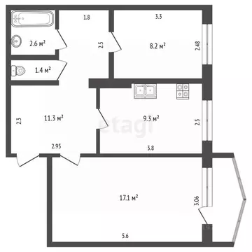 2-к кв. Саха (Якутия), Якутск ул. Петра Алексеева, 21/1 (49.9 м)