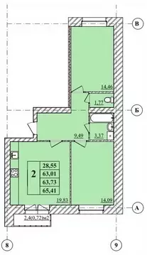 2-к кв. Ярославская область, Ярославль Тверицкая наб., 54Ак4 (65.41 м)