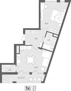 1-к кв. Калининградская область, Пионерский пос. Рыбное,  (50.1 м)