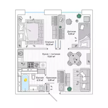 2-к кв. Приморский край, Владивосток ул. Нейбута (42.2 м)
