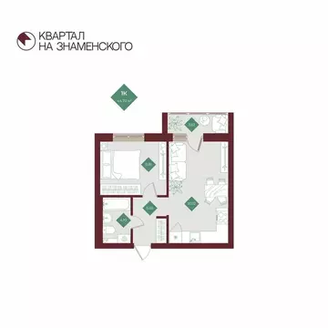 1-комнатная квартира: Тобольск, микрорайон 3Б, 6Бк2 (44.7 м)