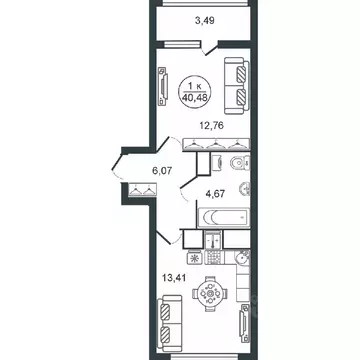 1-к кв. Тверская область, Тверь Южный мкр,  (40.48 м)